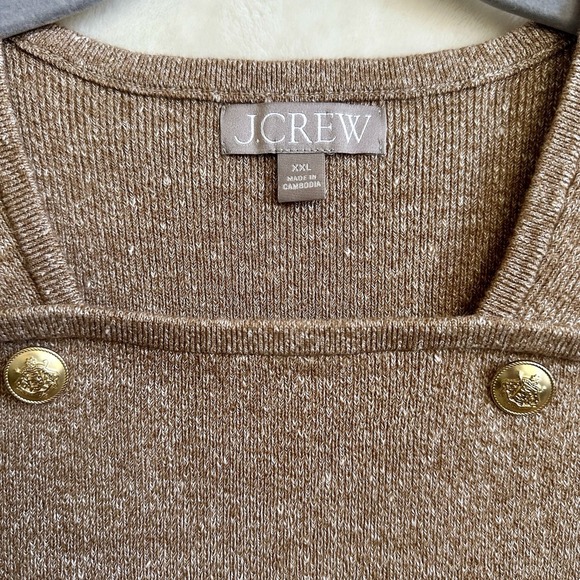 J.Crew Tan Sweater Shell‎ Knit Top Gold Buttons Merino Linen Blend Size XXL NWOT - Picture 2 of 5